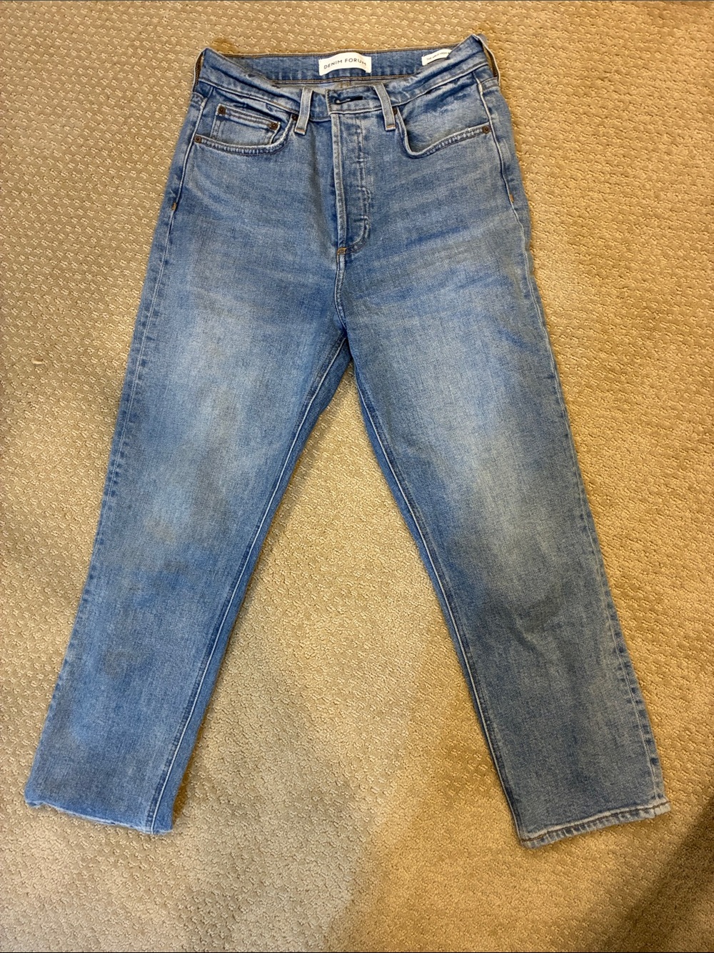 Denim Forum Blue Cropped Straight Jeans